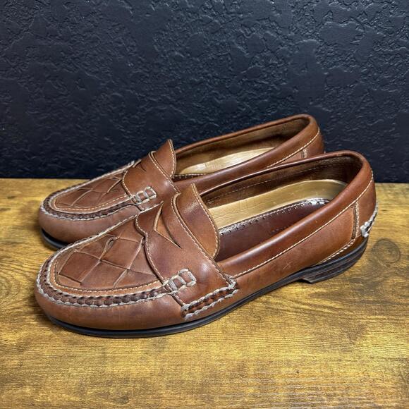 Johnston & Murphy 20-9170 Brown Leather Woven Penny‎ Loafers Mens Size 9 M main image 5